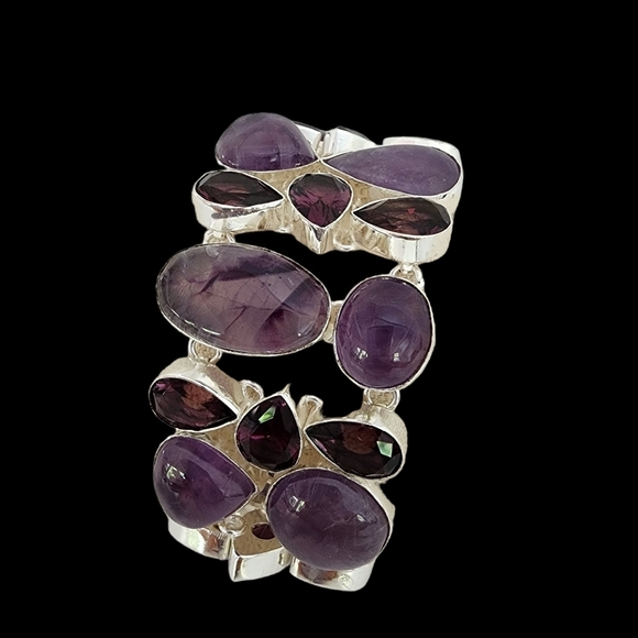 Amethyst statement silver gemstone bracelet chunky purple plum genuine Q05 - Picture 8 of 12